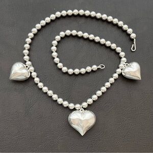 Vintage sterling silver 20 inch ball bead necklace with puffed hearts 7mm